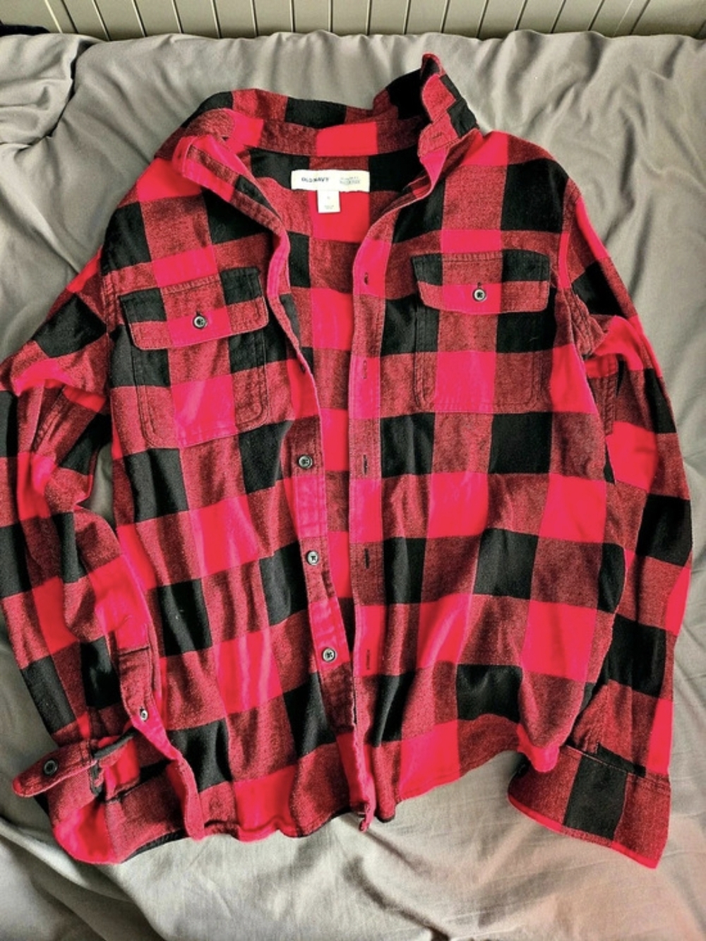 Old Navy Mens Plaid Long Sleeve Button Shirt Red